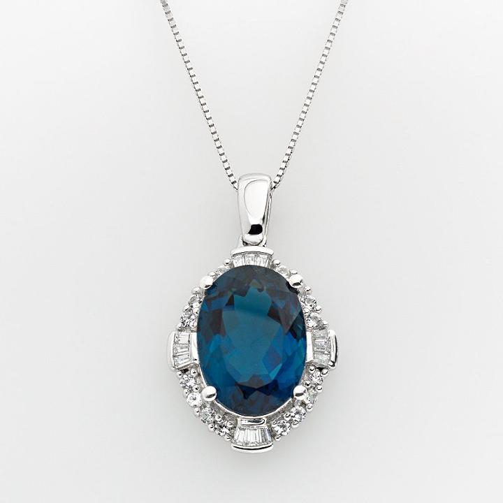 Sterling Silver London Blue Topaz And Lab-created White Sapphire Frame Pendant, Women's