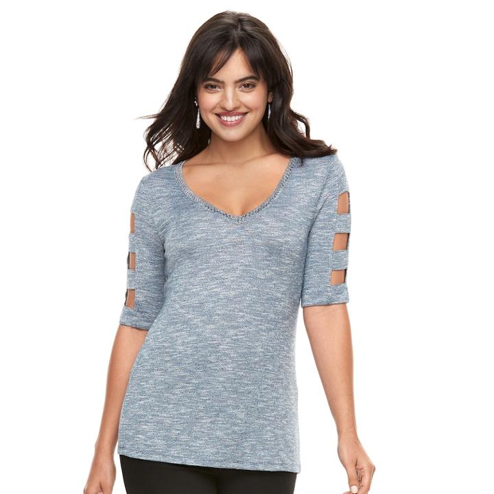 Women's Jennifer Lopez Embellished Cutout Tee, Size: Xs, Blue