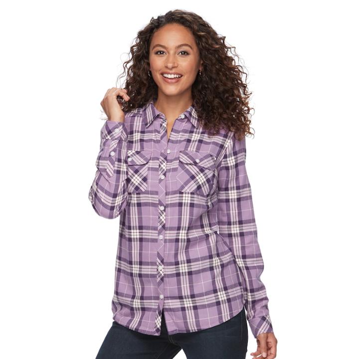 Women's Croft & Barrow&reg; Button-front Shirt, Size: Xxl, Med Purple