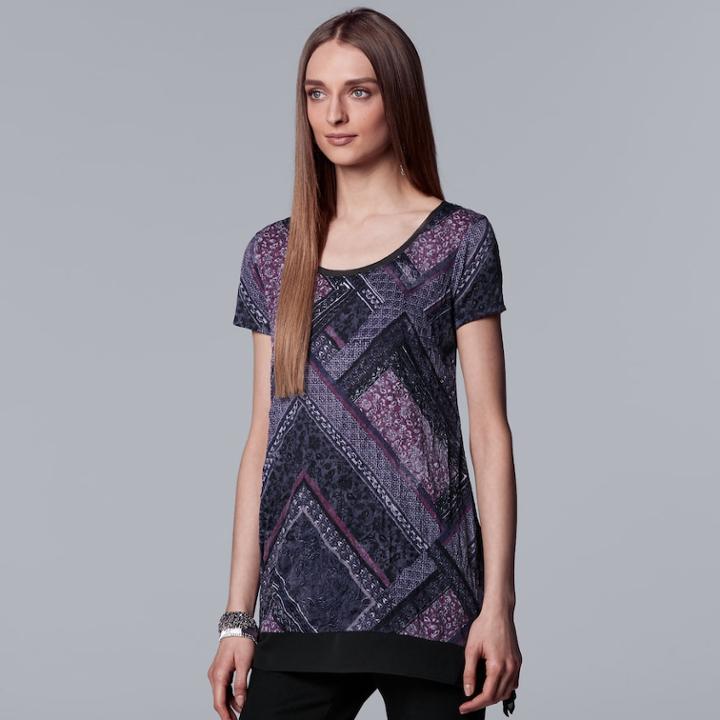 Women's Simply Vera Vera Wang Print Handkerchief-hem Tee, Size: Small, Dark Red