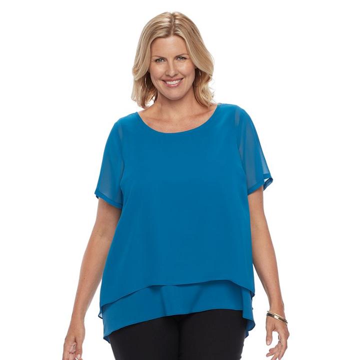 Plus Size Dana Buchman Split Back Layered Top, Women's, Size: 2xl, Med Blue