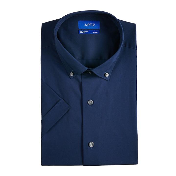 Men's Apt. 9&reg; Slim-fit Stretch Button-down Collar Dress Shirt, Size: Xl 17.5-18, Blue