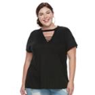 Plus Size Jennifer Bar Front Tee, Women's, Size: 1xl, Black