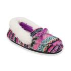 Dearfoams Patterned Sweater Knit Girls' Moccasin Slippers, Size: 2-3, Brt Purple