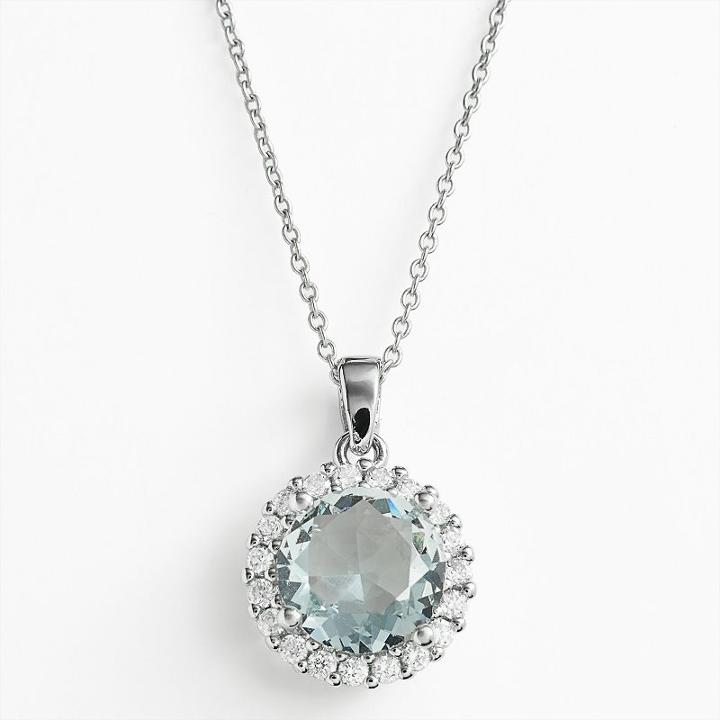 Silver Plate Cubic Zirconia Aqua Glass Frame Pendant, Women's, Size: 18, Blue