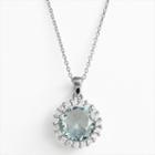 Silver Plate Cubic Zirconia Aqua Glass Frame Pendant, Women's, Size: 18, Blue