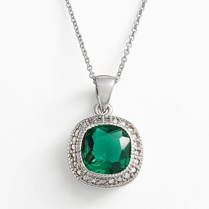Silver Plate Green Glass Frame Pendant, Women's, Size: 18