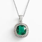 Silver Plate Green Glass Frame Pendant, Women's, Size: 18