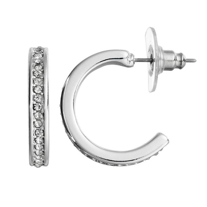 Chaps Pave Nickel Free Hoop Earrings, Women's, Silver