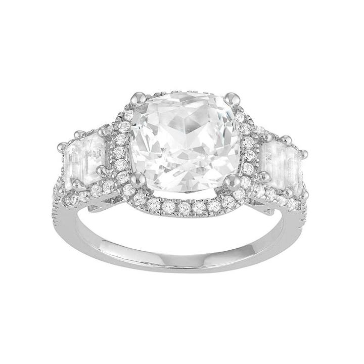 Sterling Silver Lab-created White Sapphire 5-stone Halo Engagement Ring, Women's, Size: 5