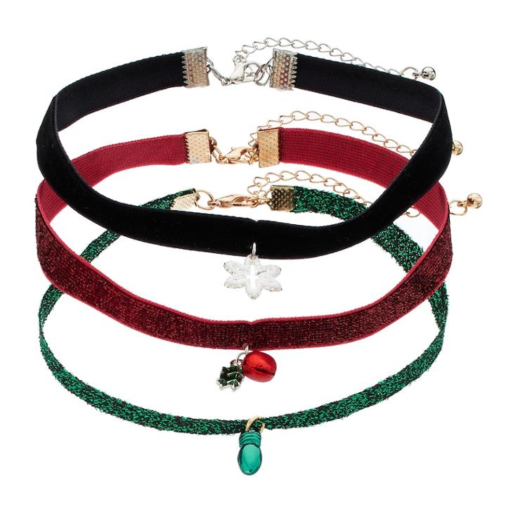 Jingle Bell & Snowflake Charm Choker Set, Women's, Multicolor