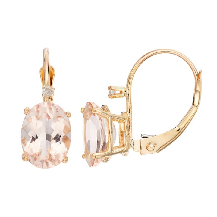 14k Gold Morganite & Diamond Accent Oval Drop Earrings, Women's, Pink