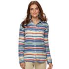 Women's Chaps Plaid Twill Button-down Shirt, Size: Medium, Light Blue
