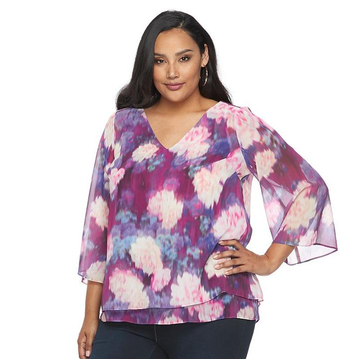Plus Size Jennifer Lopez Printed Ruffled Blouse, Women's, Size: 3xl, Purple