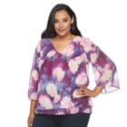 Plus Size Jennifer Lopez Printed Ruffled Blouse, Women's, Size: 3xl, Purple