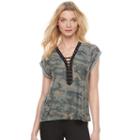 Women's Rock & Republic&reg; Lace-up Camo Tee, Size: Xl, Dark Green