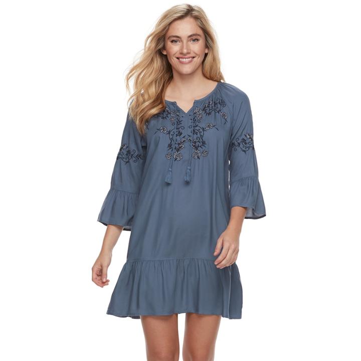 Women's Sonoma Goods For Life&trade; Embroidered Drop-waist Dress, Size: Xxl, Dark Blue