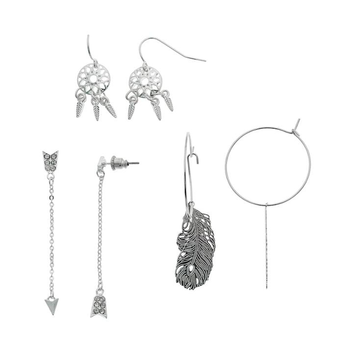 3-pack Feather Earrings Set, Women's, Silver