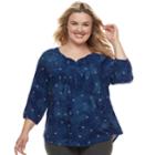 Plus Size Sonoma Goods For Life&trade; Printed Pintuck Peasant Top, Women's, Size: 1xl, Dark Blue