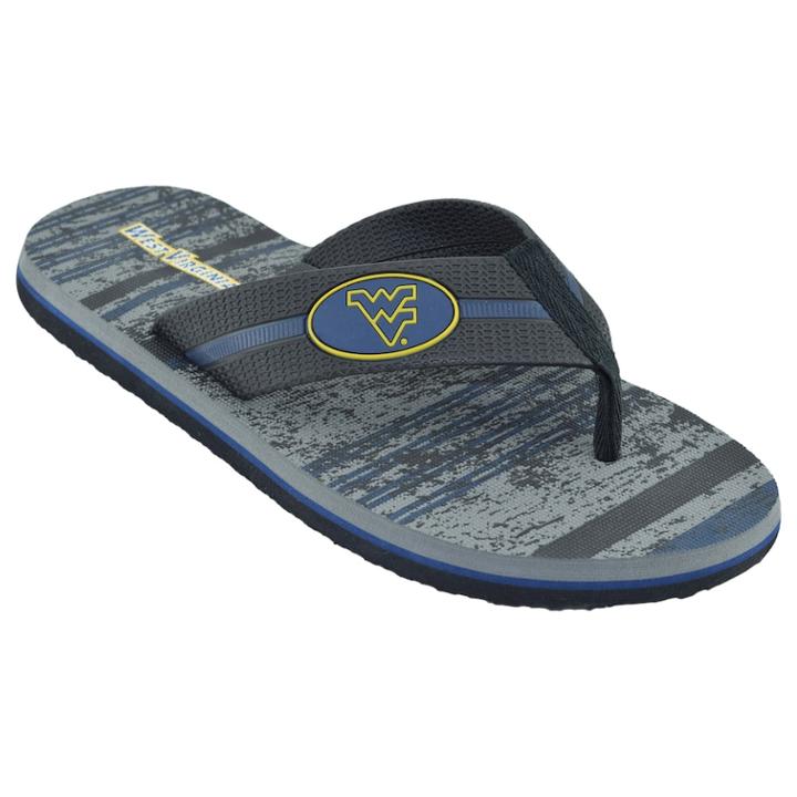 Men's West Virginia Mountaineers Striped Flip Flop Sandals, Size: Medium, Black