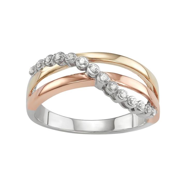 Tri-tone Sterling Silver Diamond Accent Highway Ring, Women's, Size: 7, White