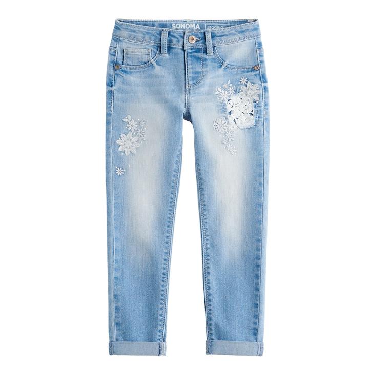 Girls 4-12 Sonoma Goods For Life&trade; Embroidered Denim Jeans, Size: 6x, Light Blue