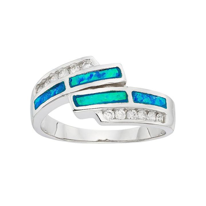 Cubic Zirconia & Lab-created Blue Opal Sterling Silver Bypass Ring, Women's, Size: 8