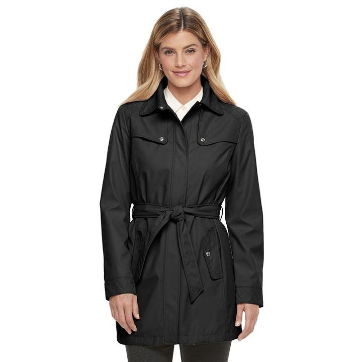 Women's Weathercast Bonded Trench Coat, Size: Xl, Black