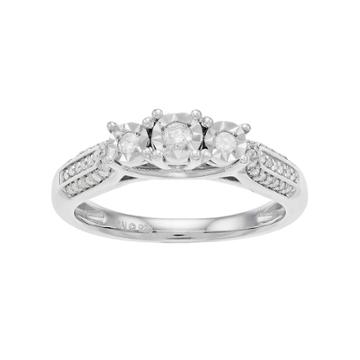 Everlasting Diamonds Sterling Silver 1/4 Carat T.w. Diamond 3-stone Ring, Women's, Size: 6, White