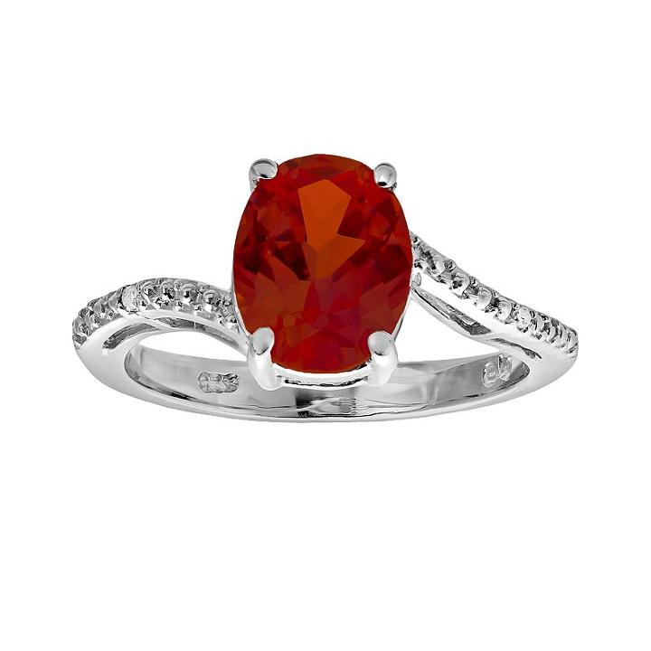 Sterling Silver Lab-created Ruby And Diamond Accent Oval Ring, Women's, Size: 7, Red