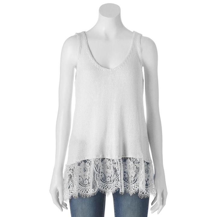 Juniors' Cloud Chaser Lace Sweater Tank, Girl's, Size: Medium, White Oth