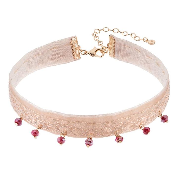 Lc Lauren Conrad Red Shaky Bead Velvet Choker Necklace, Women's, Brown