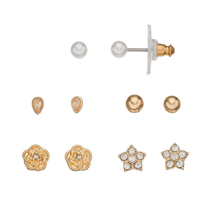 Lc Lauren Conrad Flower, Star & Teardrop Stud Earring Set, Women's, Gold