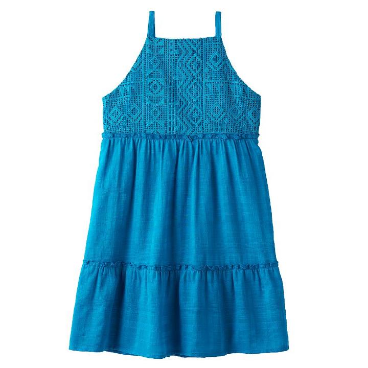 Girls 7-16 My Michelle Tribal Crochet Bodice Dress, Girl's, Size: 12, Turquoise/blue (turq/aqua)