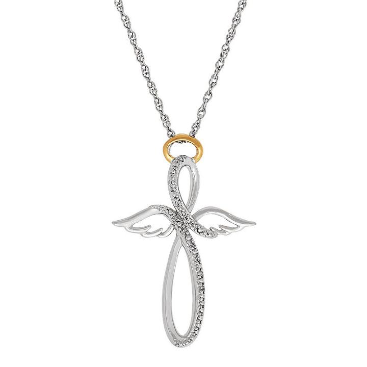 Miracles Sterling Silver Diamond Accent Infinity Angel Pendant, Women's, White