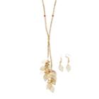 Filigree Leaf Y-necklace & Earring Set, Women's, Orange