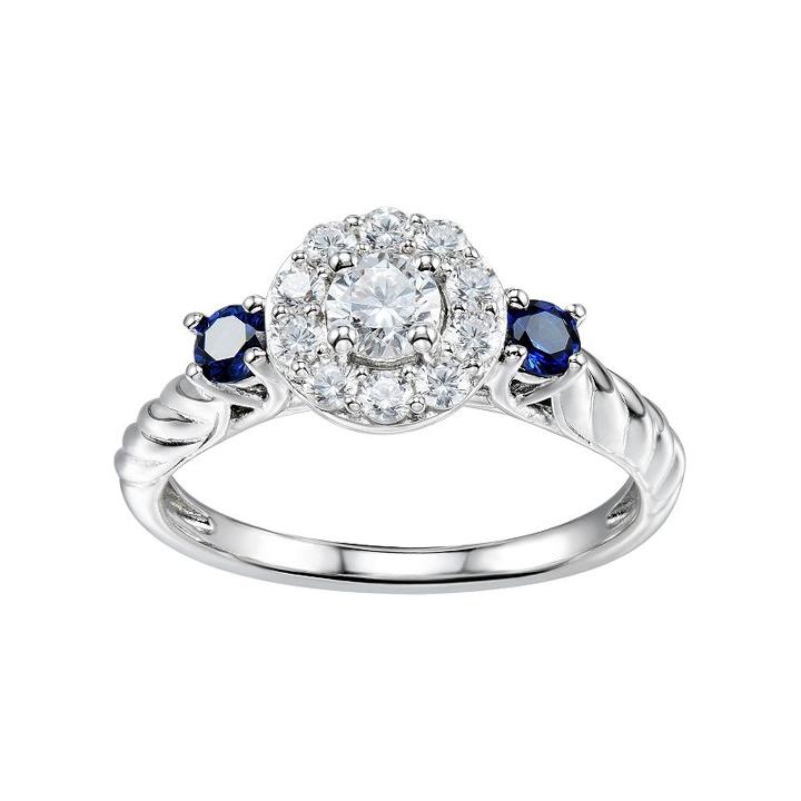 Diamonluxe 1/2 Carat T.w. Simulated Diamond & Lab-created Sapphire Sterling Silver Halo Ring, Women's, Size: 7, Blue