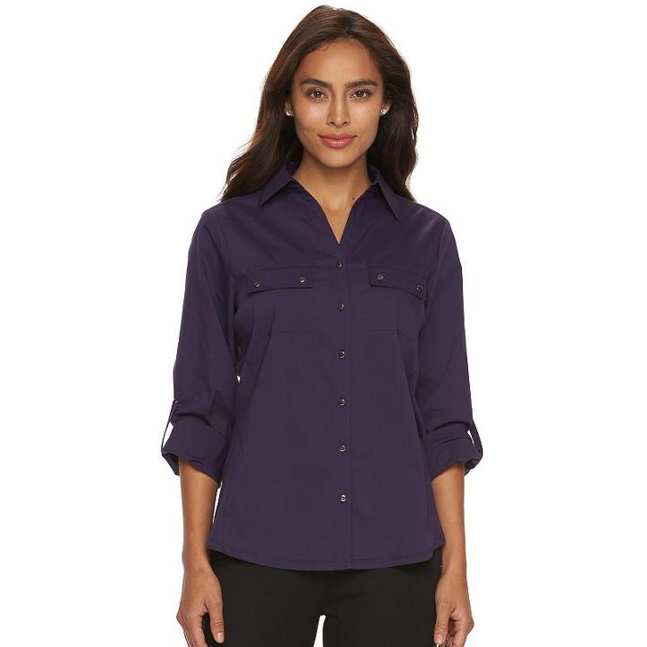Women's Croft & Barrow&reg; Knit To Fit Shirt, Size: Large, Med Purple