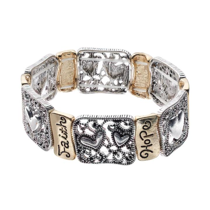 Believe In Faith & Hope Heart Two Tone Stretch Bracelet, Women's, Multicolor