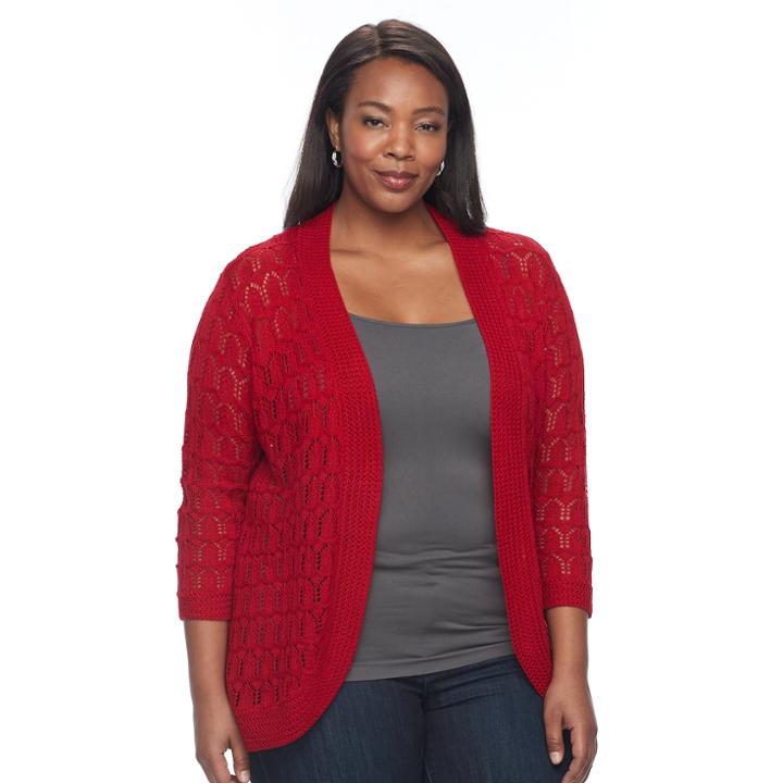 Plus Size Napa Valley Crochet Open-front Cardigan, Women's, Size: 1xl, Red Other