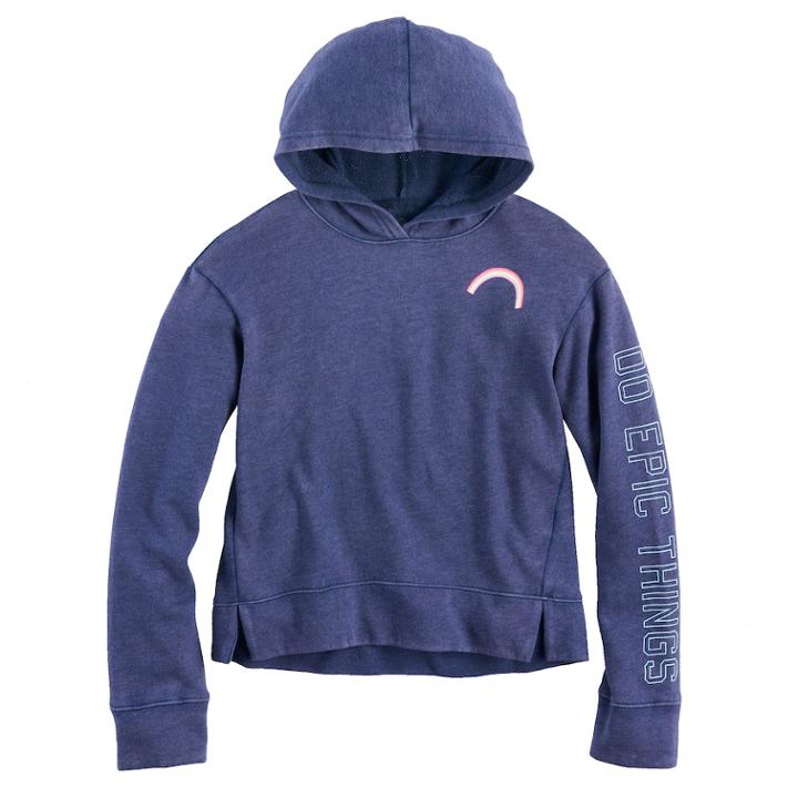 Girls 7-16 & Plus Size So&reg; Split Hem Graphic Hoodie, Size: 12 1/2, Drk Purple