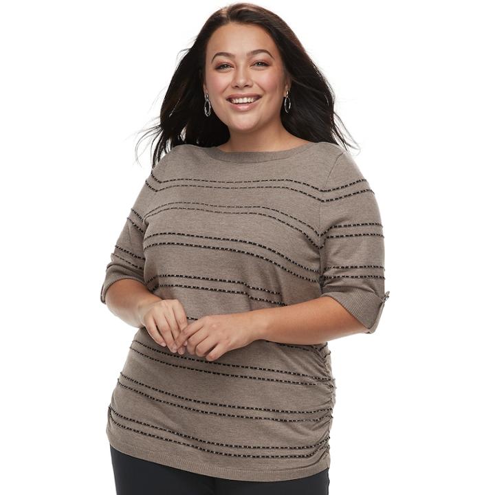 Plus Size Apt. 9&reg; Textured Ruched Boatneck Sweater, Women's, Size: 1xl, Med Beige