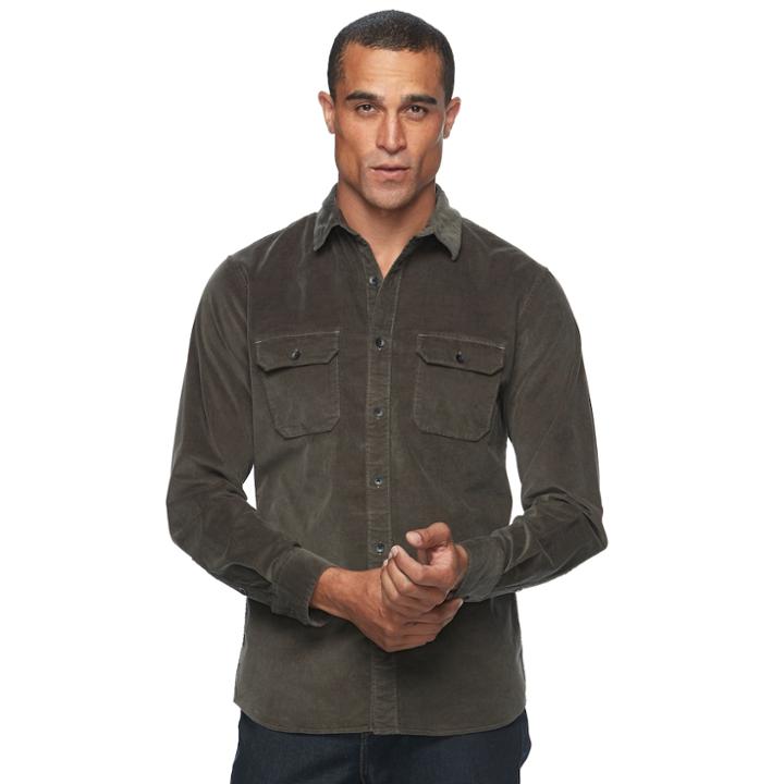 Men's Apt. 9&reg; Slim-fit Stretch Corduroy Shirt, Size: Small Slim, Green