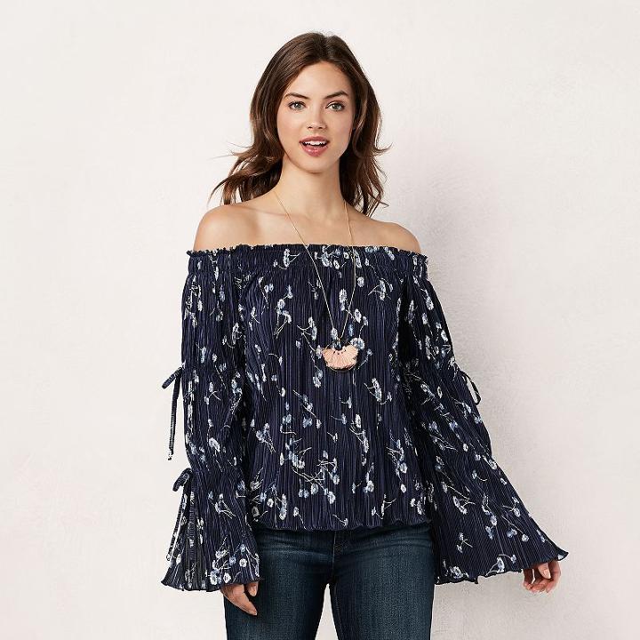 Women's Lc Lauren Conrad Smocked Off-the-shoulder Top, Size: Small, Blue