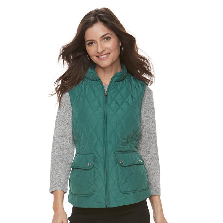 Women's Croft & Barrow&reg; Zip-up Quilted Vest, Size: Xl, Green