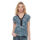 Women's Rock & Republic&reg; Lace-up Camo Tee, Size: Xs, Blue