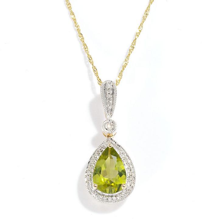 14k Gold Peridot And Diamond Accent Teardrop Pendant, Women's, Size: 18, Green