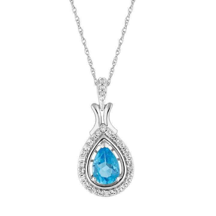 10k White Gold Swiss Blue Topaz & 1/6 Carat T.w. Diamond Teardrop Pendant Necklace, Women's, Size: 18