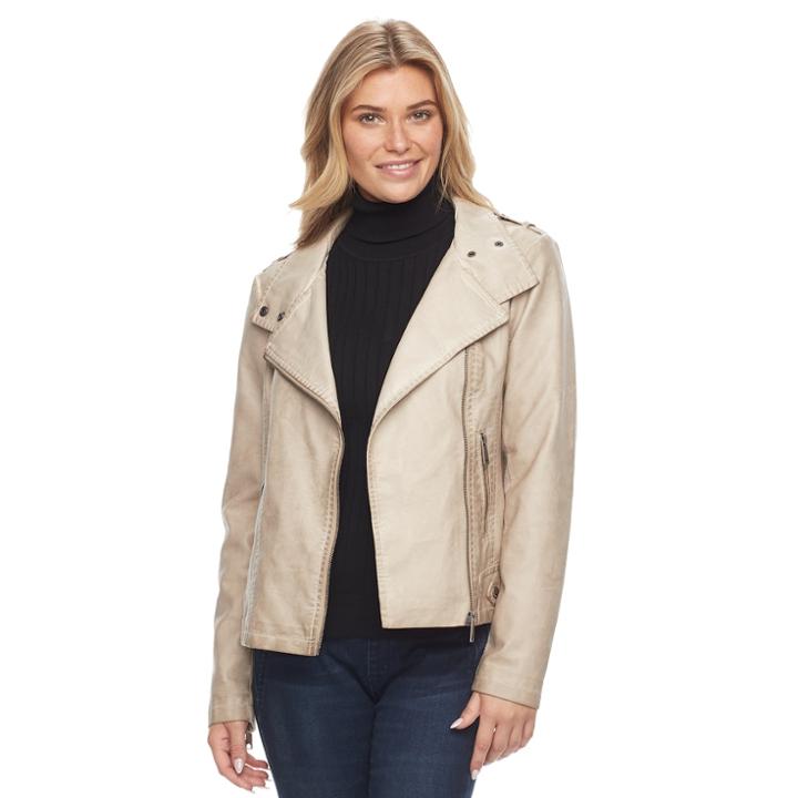 Women's Sebby Collection Asymmetrical Faux-leather Jacket, Size: Large, Med Beige