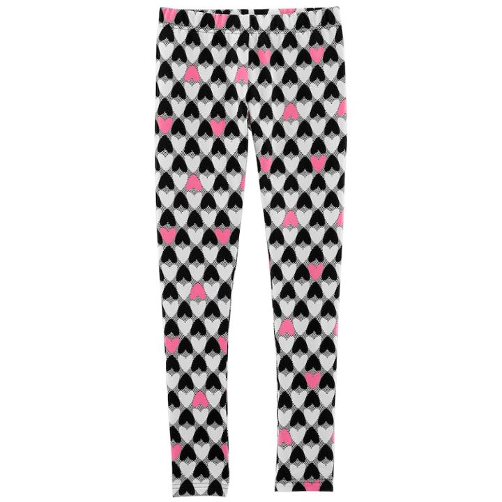 Girls 4-14 Carter's Heart Print Leggings, Size: 6-6x, Pink Black Heart Print